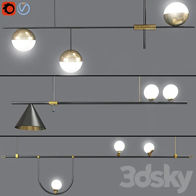 Ceiling Suspensions Light Set 02 3ds Max