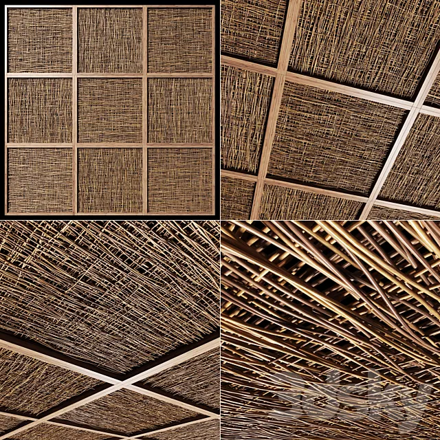 Ceiling wood thin branch beam n2 _ Wooden ceiling made of thin branches on beams 3ds Max