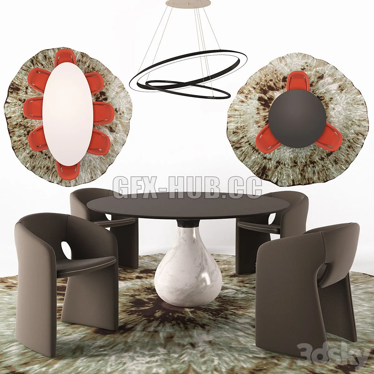 Celeste Armchair with Aqua Dining table and OO Suspension 3dsMax Model