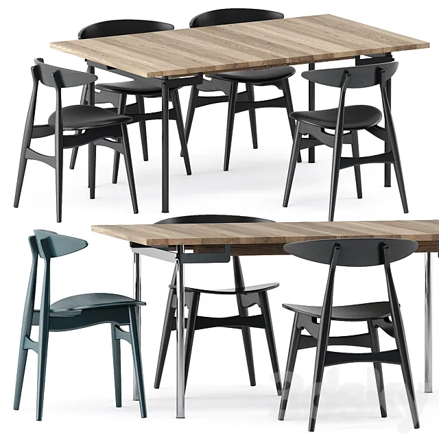 CH322 DINING TABLE and CH33P CH33T CHAIR by Carl Hansen & Son 3ds Max