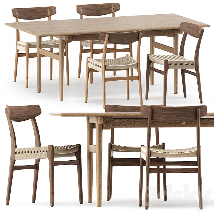 CH327 DINING TABLE CH23 CHAIR by Carl Hansen & Son 3DS Max
