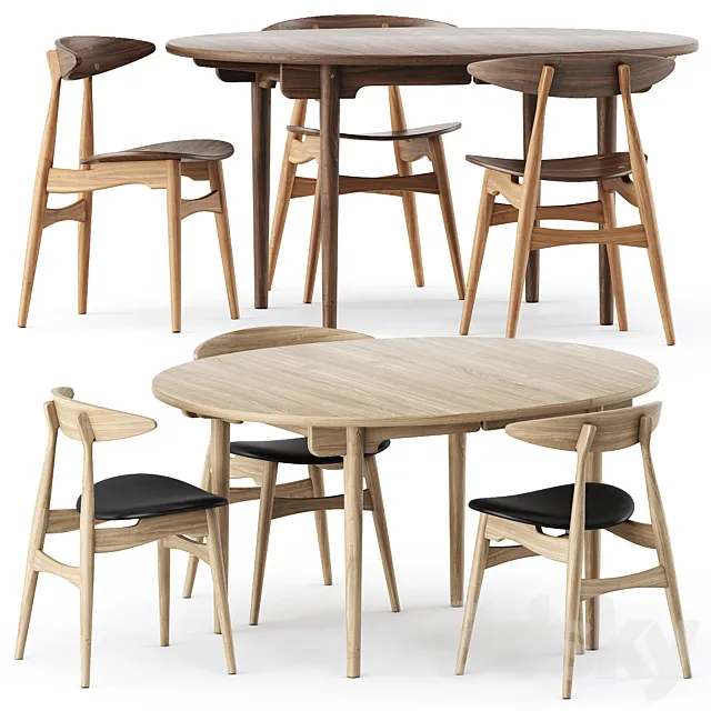 CH337 TABLE and CH33P CH33T CHAIR by Carl Hansen & Son 3DS Max Model