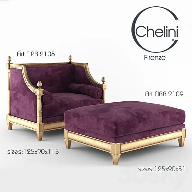 chair and ottoman Chelini 3ds Max