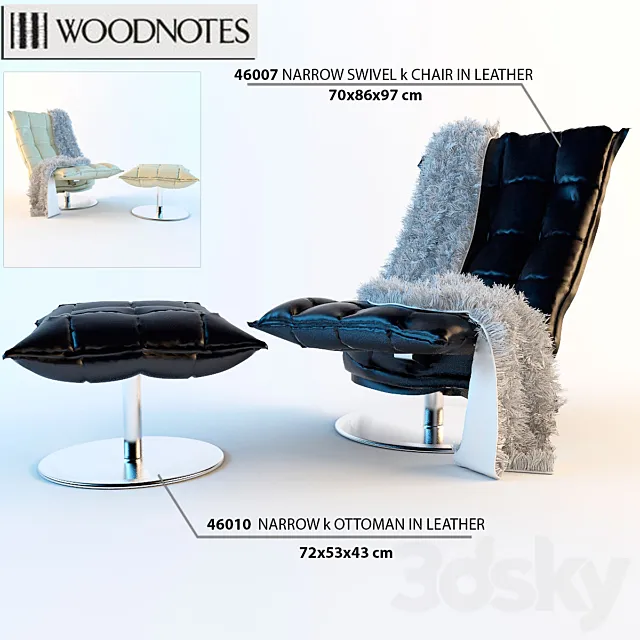 Chair and ottoman Woodnotes NARROW SWIVEL k CHAIR in LEATHER 3DS Max Model