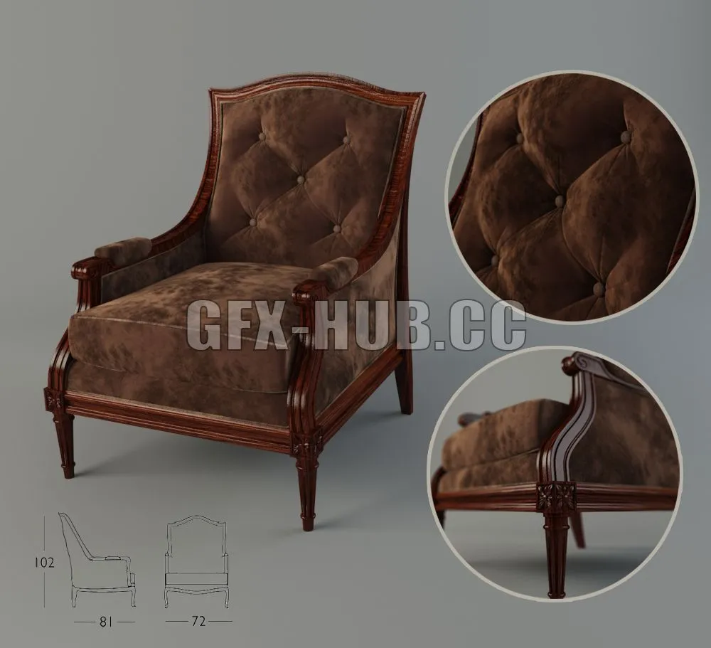 Chair classic Brown velour 3dsMax Model