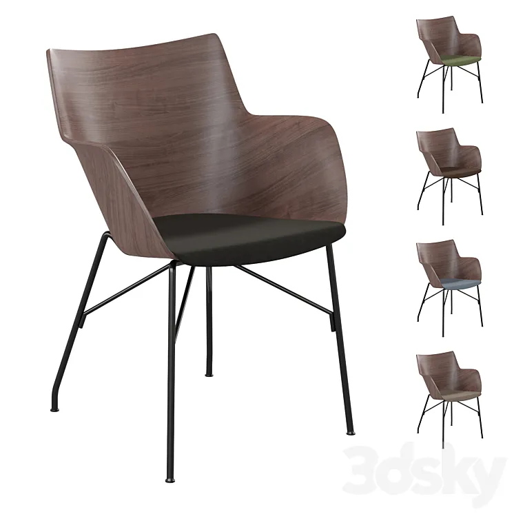 Chair Kartell Q \/ Wood (dark wood \/ black) 3DS Max Model