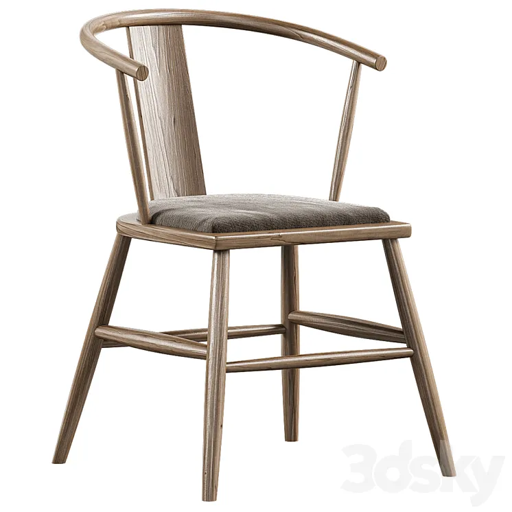 Chair Nordic Teak Rattan Velvet Wooden Leisure Armrest 3DS Max Model