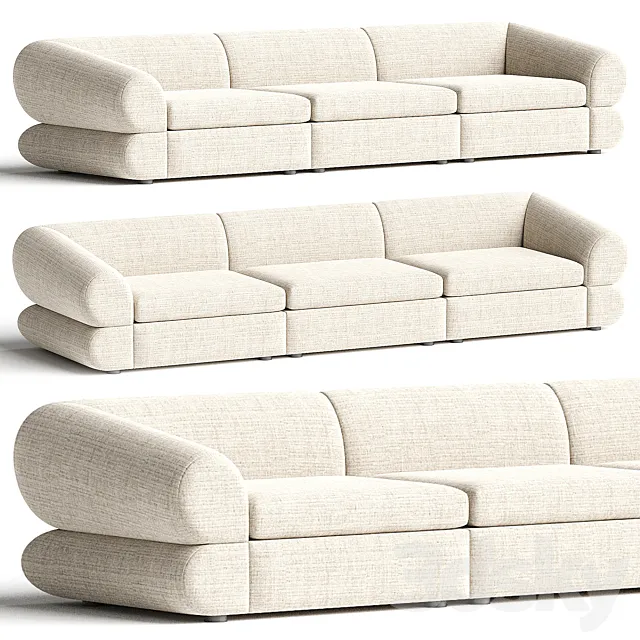 Chale 3-Piece Ivory White Sectional Sofa 3ds Max