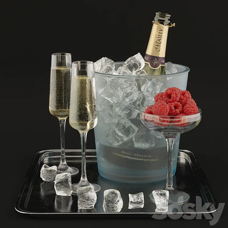 Champagne with raspberries 3DS Max