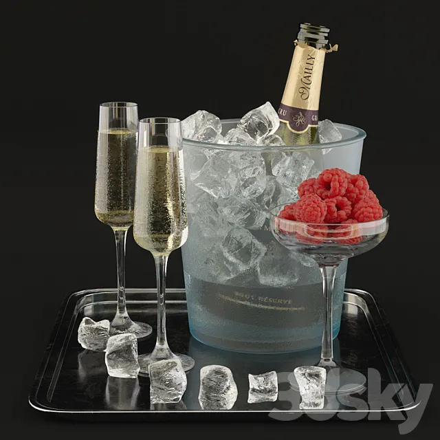 Champagne with raspberries 3DSMax File