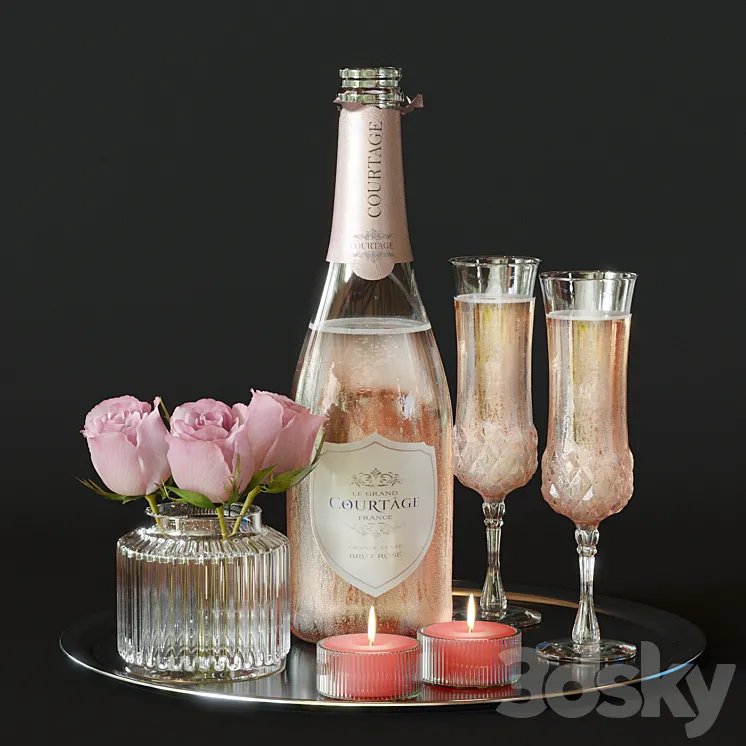 Champagne with roses 3DS Max