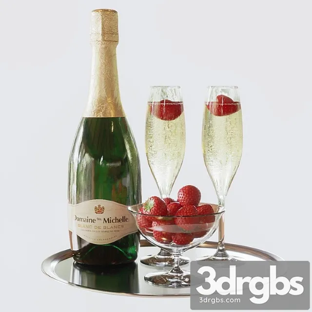 Champagne with strawberries 3dsmax Download