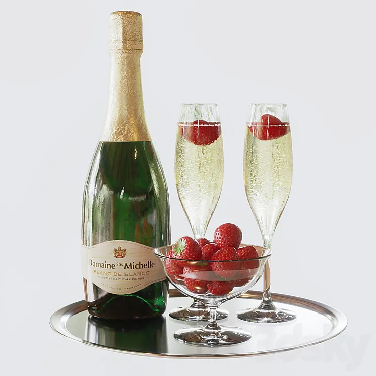 Champagne with strawberries 3DS Max