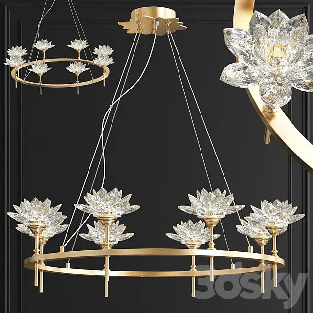 Chandelier Crystal Lotus Flowers Lotus flower Clear Glass lamp 8 3ds Max