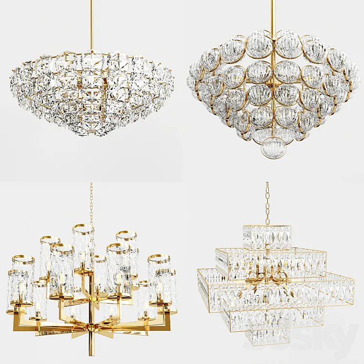 Chandelier gold and glass collection 3DS Max