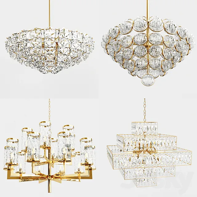 Chandelier gold and glass collection 3DSMax File