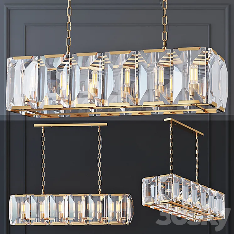 Chandelier Harlow Crystal SQUARE Gold 3DS Max