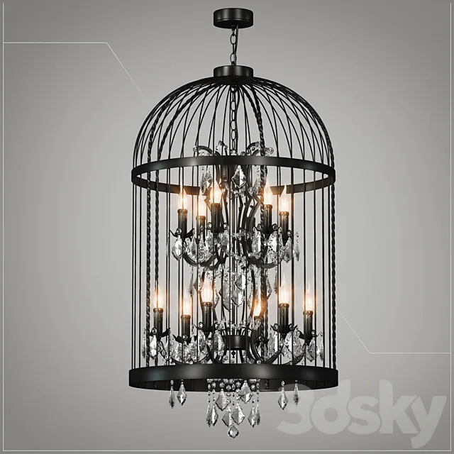 Chandelier Loft Concept Steampunk Birdcage Chandelier 60 black 3ds Max