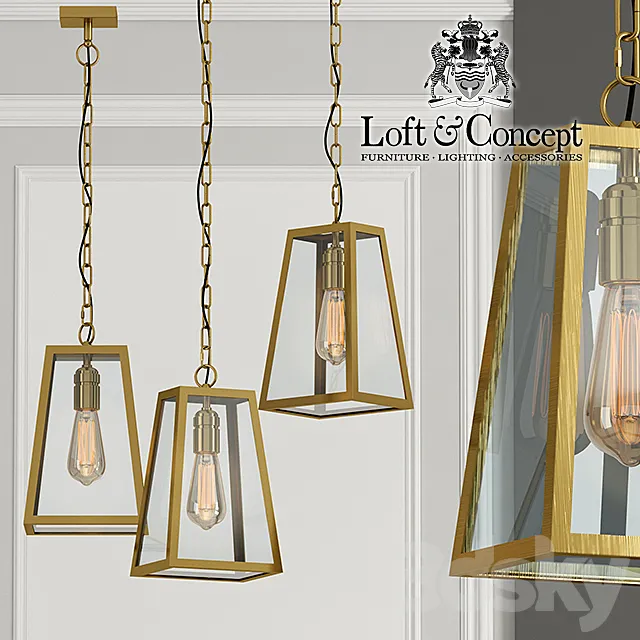 Chandelier Loft Industrial Ortogonal pendant Brass 3ds Max