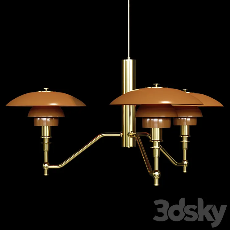 Chandelier Louis Poulsen PH3 \/ 2 Academy Ceiling Lamp Gold Amber Glass 3DS Max