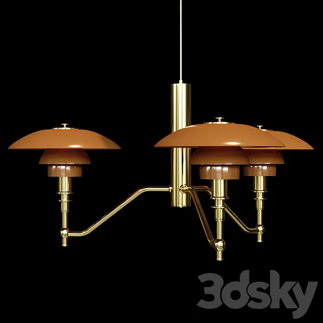 Chandelier Louis Poulsen PH3 _ 2 Academy Ceiling Lamp Gold Amber Glass 3DSMax File