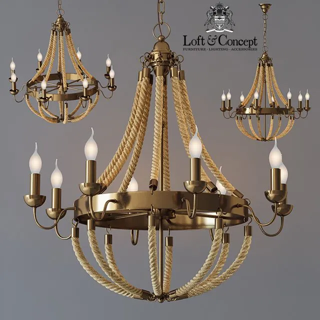 Chandelier Rattan Chandelier Metall 8 Loft Rope Light 3dsMax Model