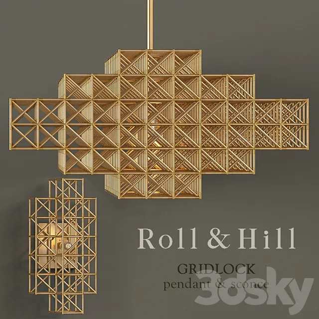 Chandelier Roll&Hill Gridlock pendant & sconce 3ds Max