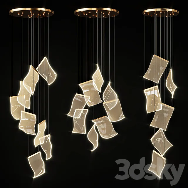 Chandelier with Curved Acrylic Plates Miran 3DS Max Model