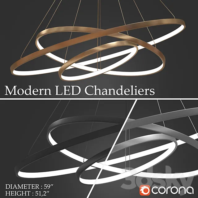 Chandeliers LED 3 rings 3DSMax File