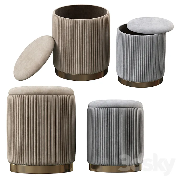 Channeled Gray Storage Ottomans – Set of 2 3DS Max
