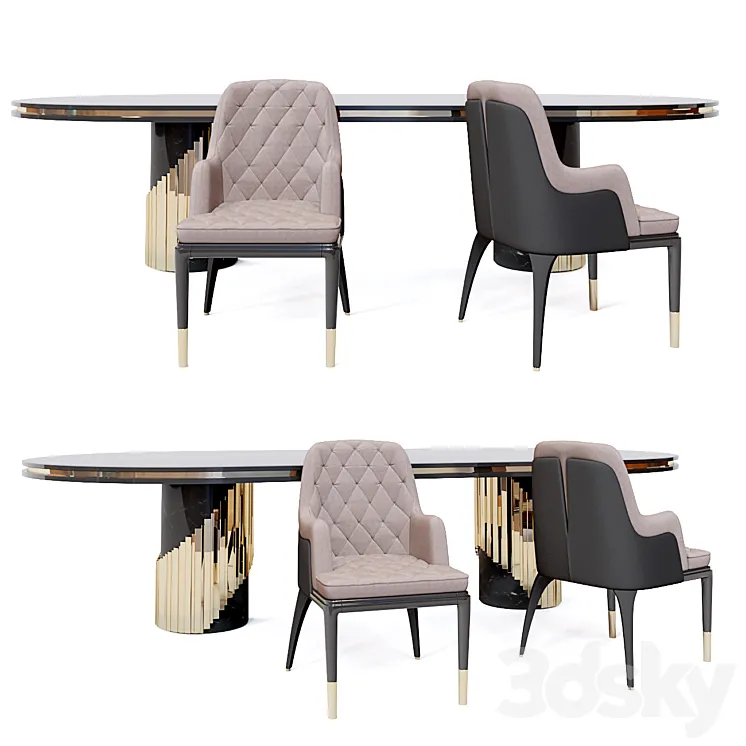 Charla dining chair & Littus Oval Table 3DS Max