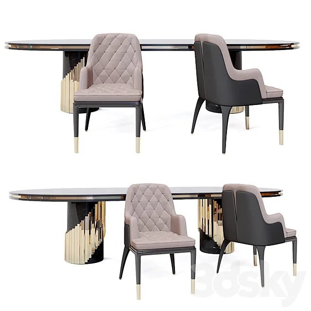 Charla dining chair & Littus Oval Table 3DSMax File