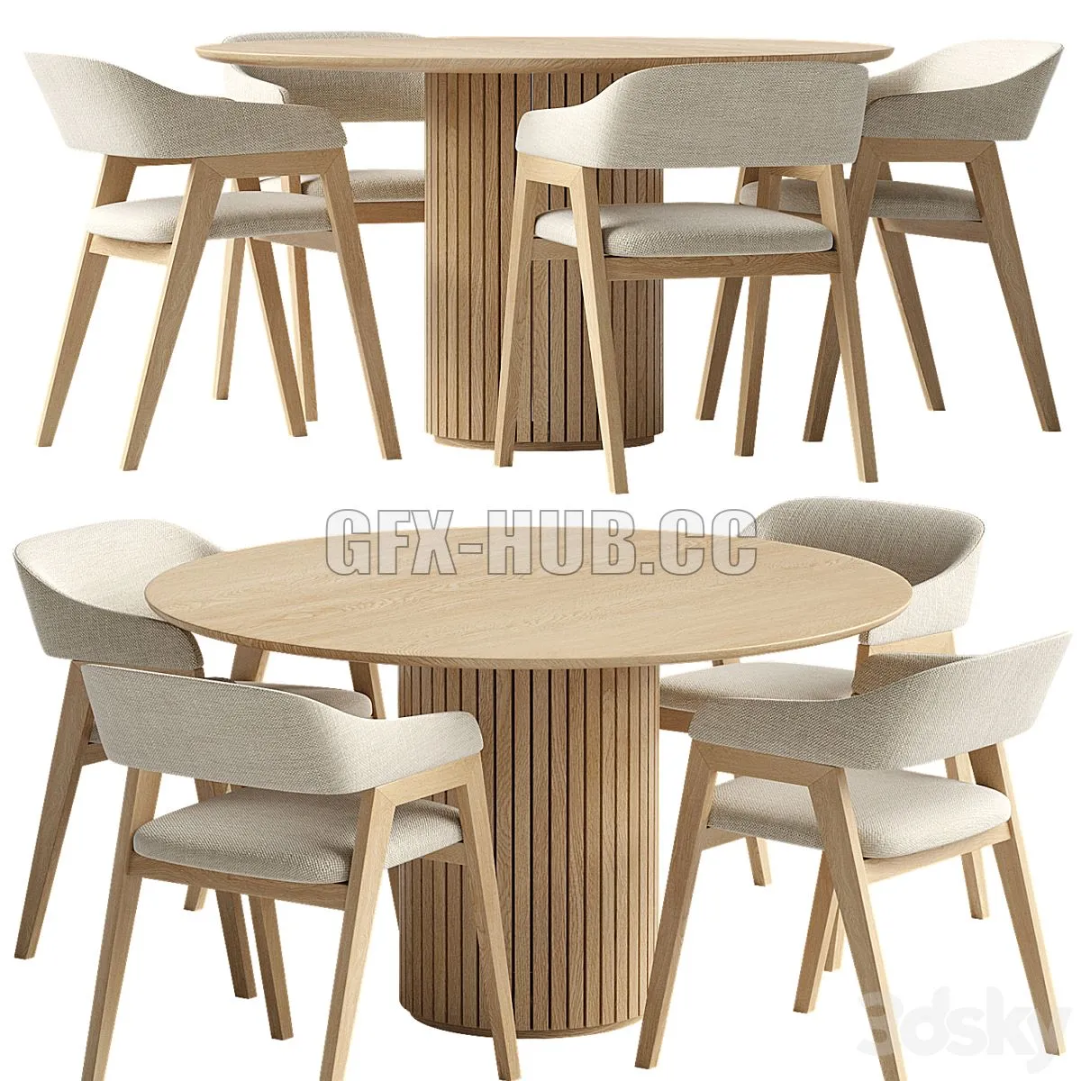 Chelsea chair cream fabric and Palais Royal dining table 3dsMax Model