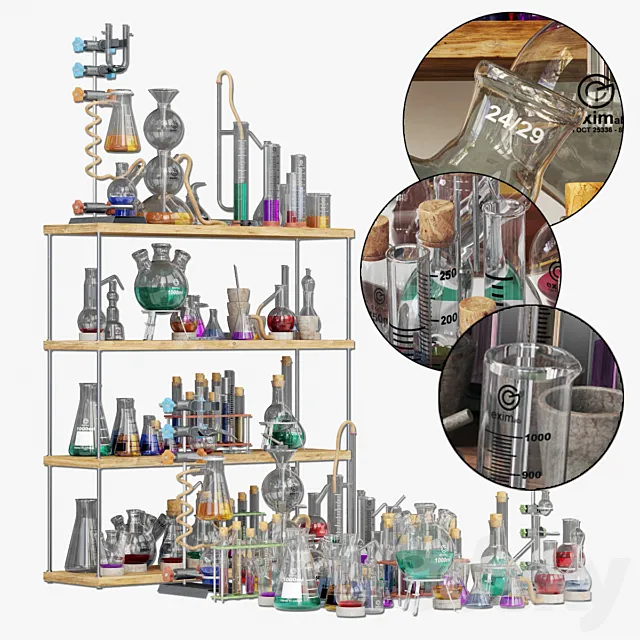 Chemistry dishes n4 _ Laboratory chemical glassware №4 3DS Max Model