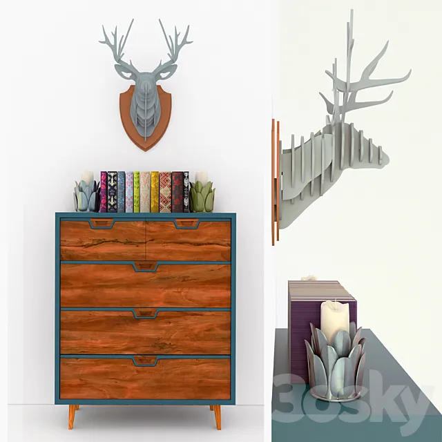 Chest MidCentury Dresser Blue 3DSMax File