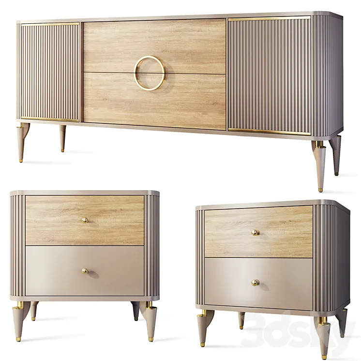 Chest of drawers and bedside table Art Deco Sanvito. Nightstand sideboard Bellona 3DS Max