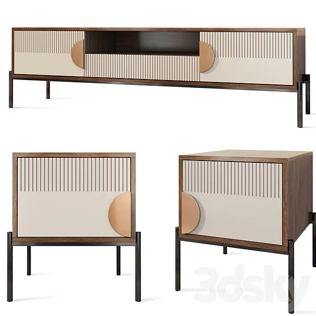 Chest of drawers and bedside table Bergamo Wooden Kors. nightstand tv stand 3ds Max