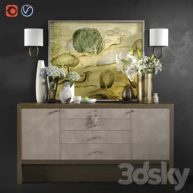 Chest of drawers Carmel Console with decor 3DS Max Model