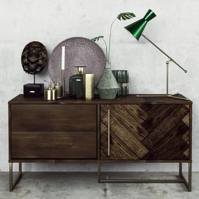 Chest of drawers with a collection decor set and a table lamp 3dsMax Model