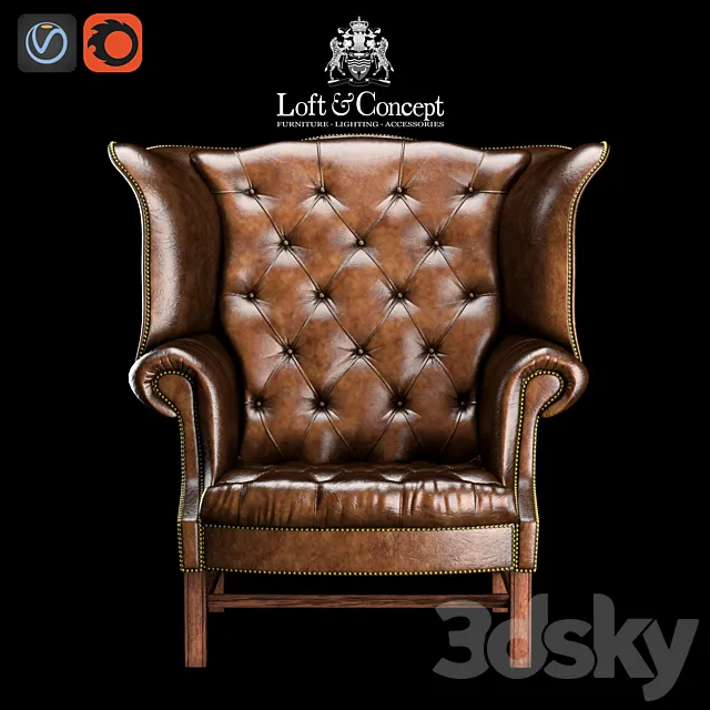 CHESTERFIELD HIGH BACK WING CHAIR 3DSMax File