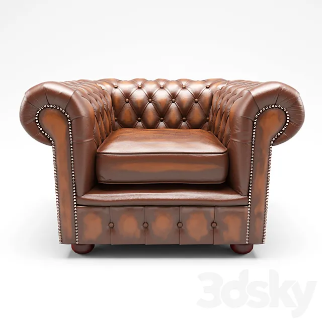Chesterfield London Low Back Club ArmChair Antique Brown Leather 3DSMax File