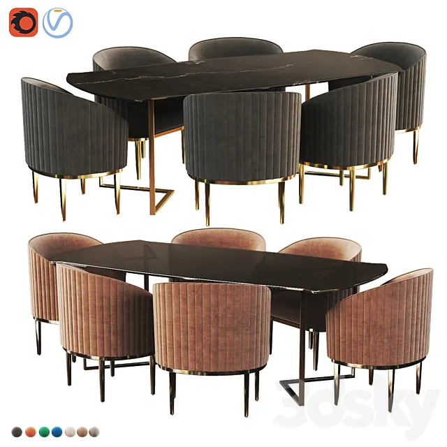 Chevron Brass Dining Table and ella dining chair 3ds Max