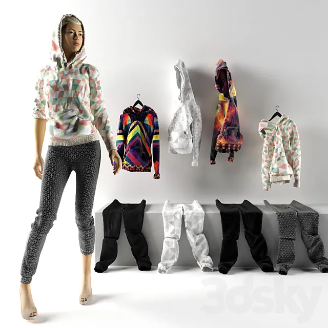 Chic Geometric Print Hoodie 3DS Max Model