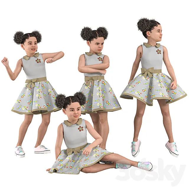 Child Girl in 4 Poses 3ds Max