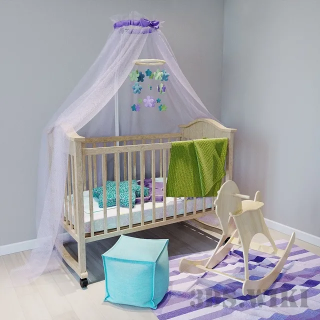 child-room – Baby cot with canopy and mobile 3ds Max