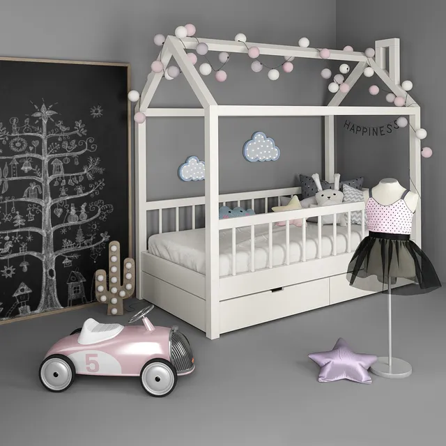 child-room – Bed house with a set of accessories for a nursery 2 3ds Max