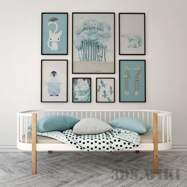 child-room – Bed in the nursery with pictures 3ds Max