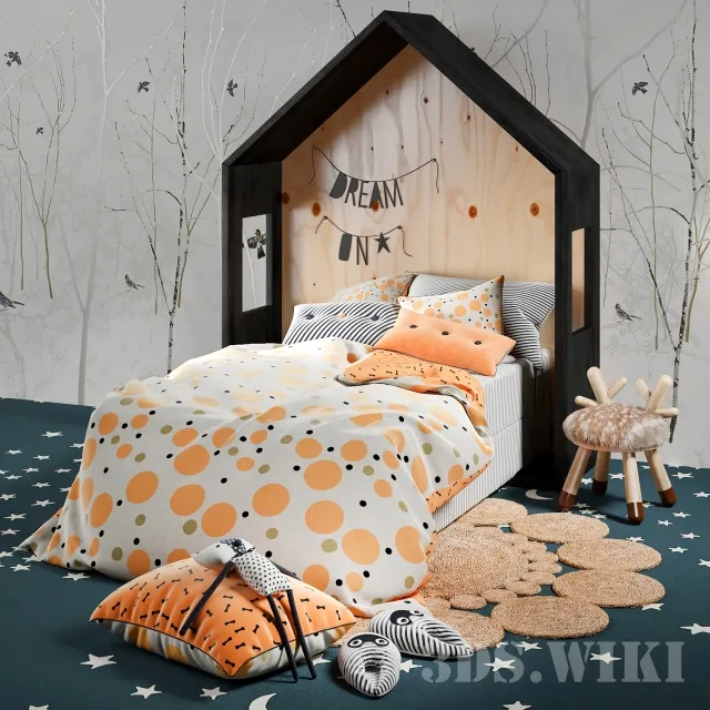 child-room – Bed with headboard house 3ds Max
