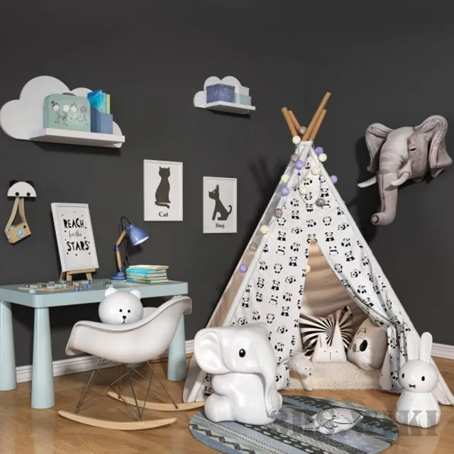 child-room – Children set with wigwam 3ds Max