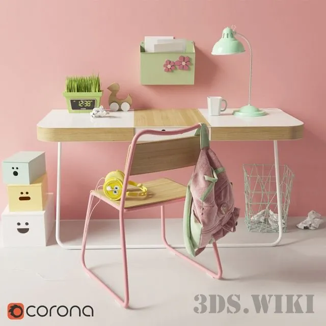 child-room – Green and pink furniture set 3ds Max